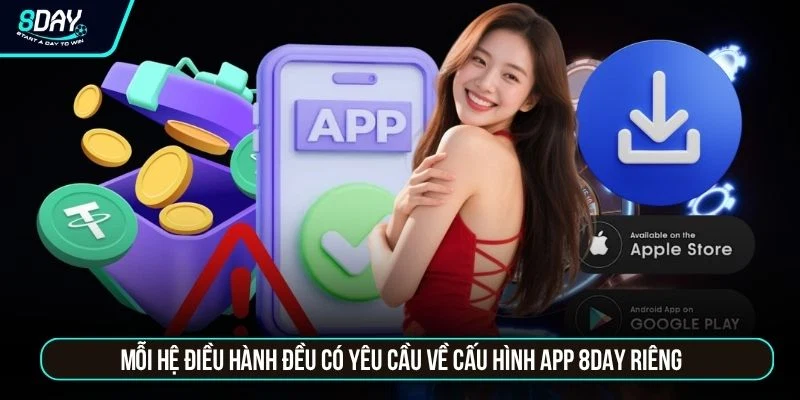 Tải APP 8day Mỗi hệ điều hành đều có yêu cầu về cấu hình app 8DAY riêng